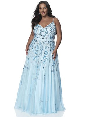 v-neck A-line intrigue by blush plus size prom dress powder rose color