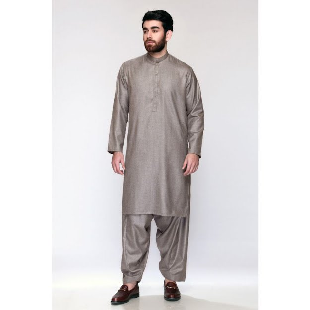 Men's winter opus colour Shalwar Kameez in brown