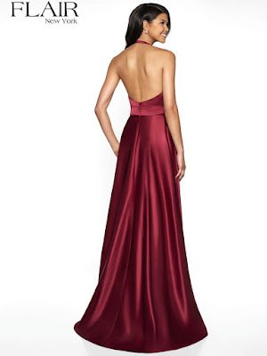 Stain Halter prom Dress wine color back side