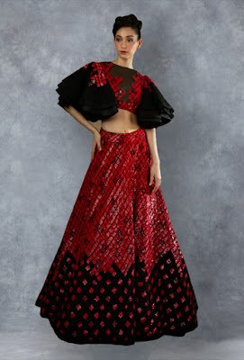 Manish malhotra lehengas black and red squin front side