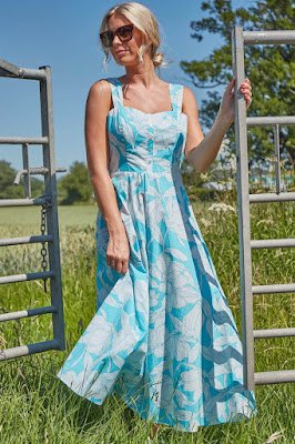 Turquoise floral cotton Midi sundress