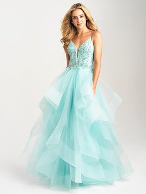 Ruffled skirt prom dress by Madison James Baby Blue color