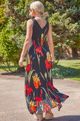 black contrast Band Maxi Sundress back side