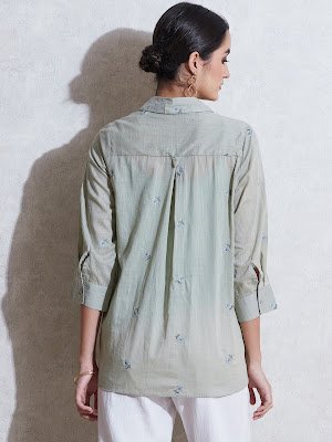 Ritu Kumar sage green self-work cotton Kurti back side