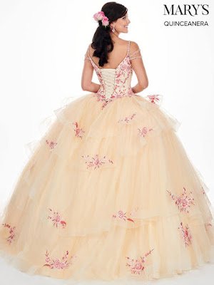 Mary's Quinceanera Ball Gown New Design Champagne/pink color dress back side