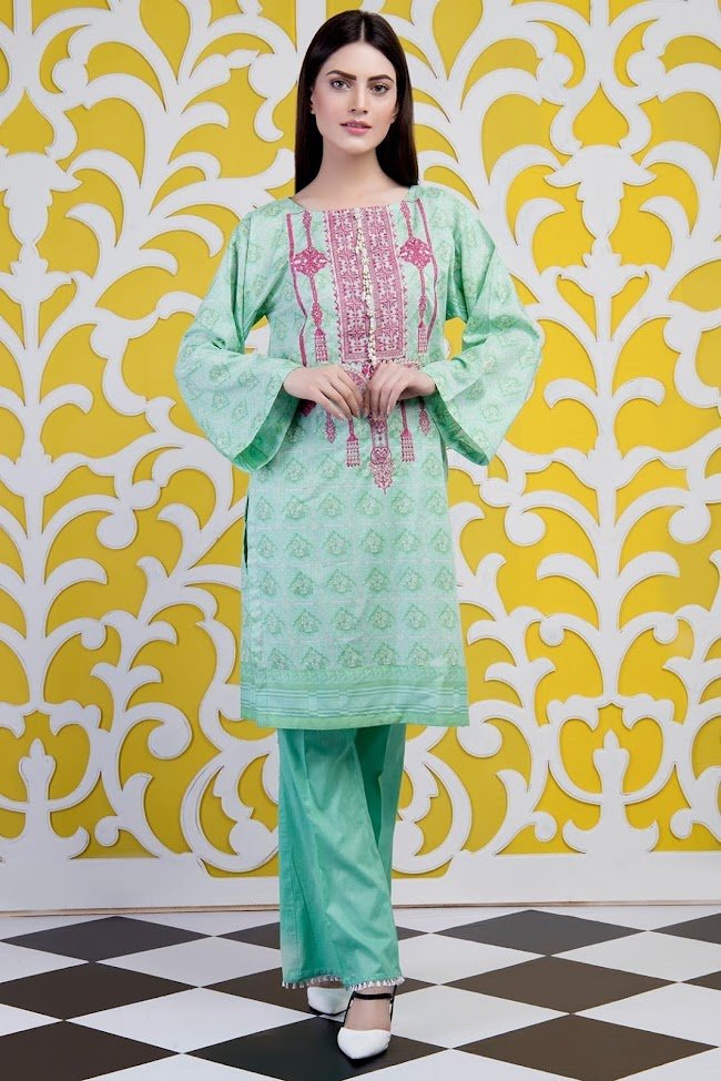 Warda Green printed shirt Lawn Embroidered