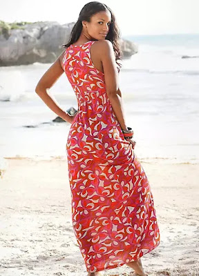 Red print Viscose Beach time maxi dress back side