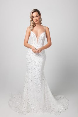 Michelle Roth STrap Beaded Fit and Flare Bridal Dress