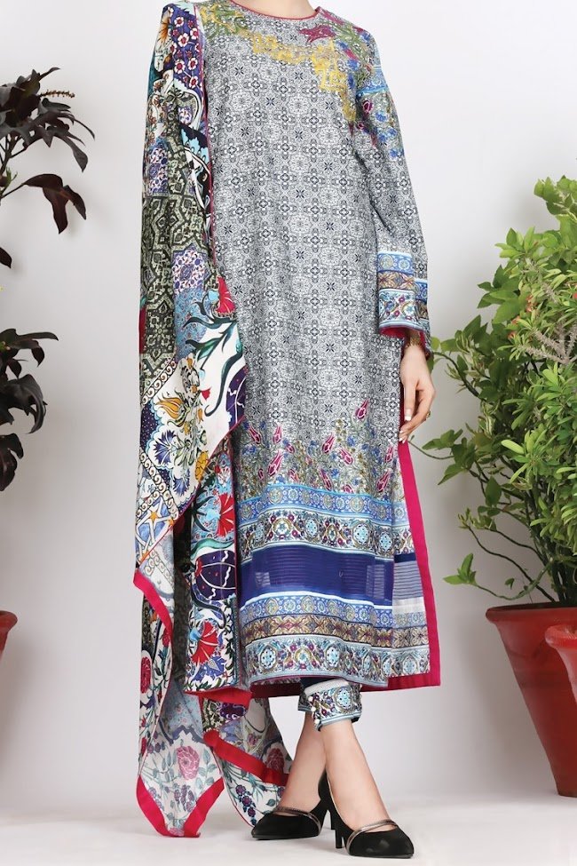 Almirah navy Blue cambric 3 pc suit Eid collection