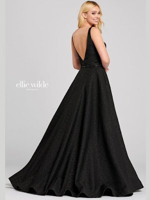 Ellie Wilde A-line Black Color Prom Dress back side