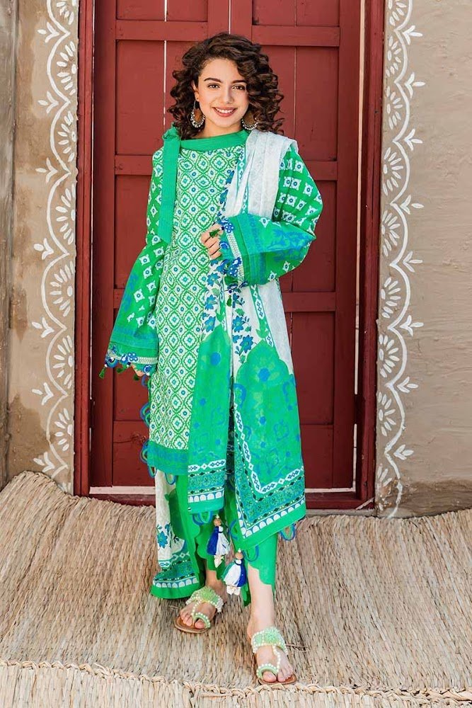 Gul Ahmed Green Printed 3 PC suit Hala pottery summer collection