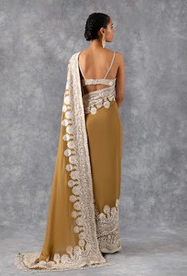 Manish malhotra saree collection Olive green georgette with kashmiri saree