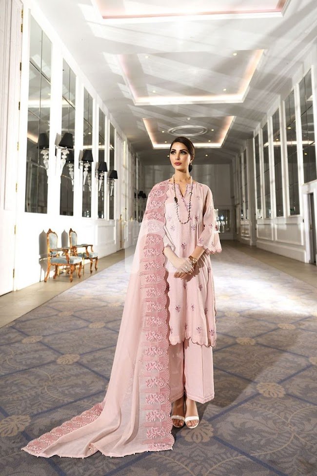 Nishatlinen Unstitched Luxury Pink Suit