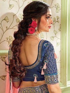 Light Pink Georgette Silk Designer Saree with Contrast Embroidered Floral Border back design