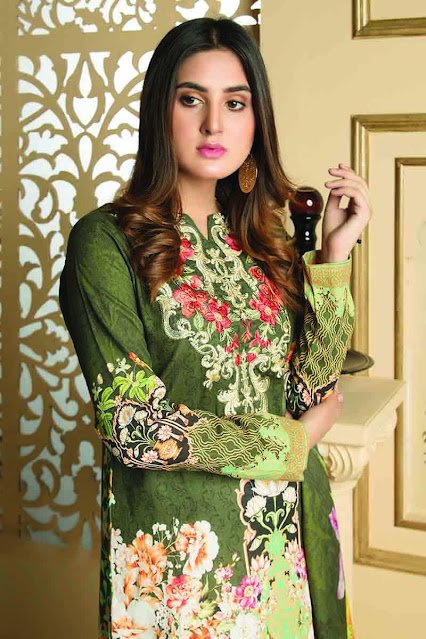 Gul Ahmed Green Color Printed Khaddar suit unstitche winter collection