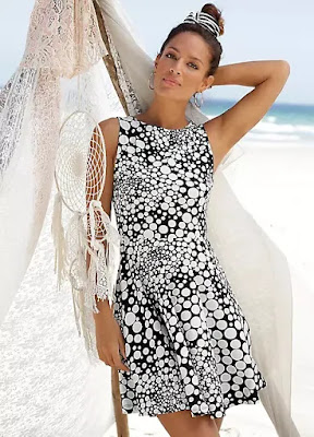 Black Cotton Printed Beachtime Dress