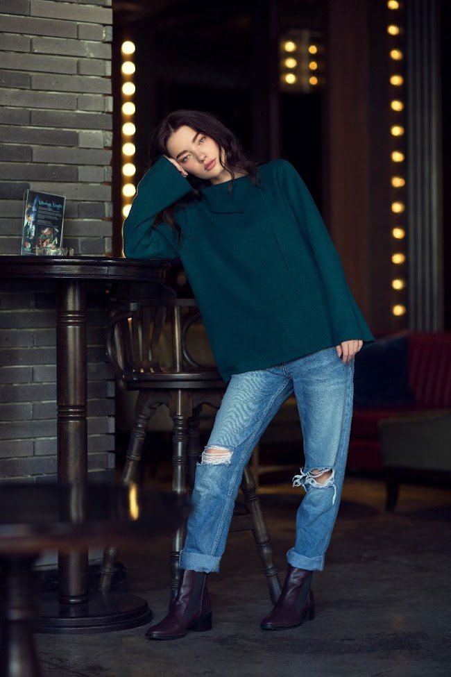 ideas women's winter wear teal colour cowl-neck sweaters 2020