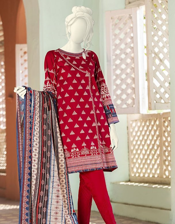J. Junaid Jamshed winter unstitched collection red printed camrbric suits