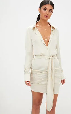 Champagne satin Ruched shirt party dress