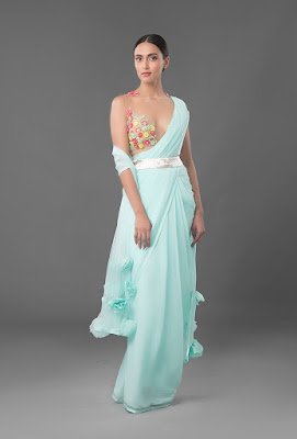 Manish Malhotra saree collection Aqua Blue Tulle saree