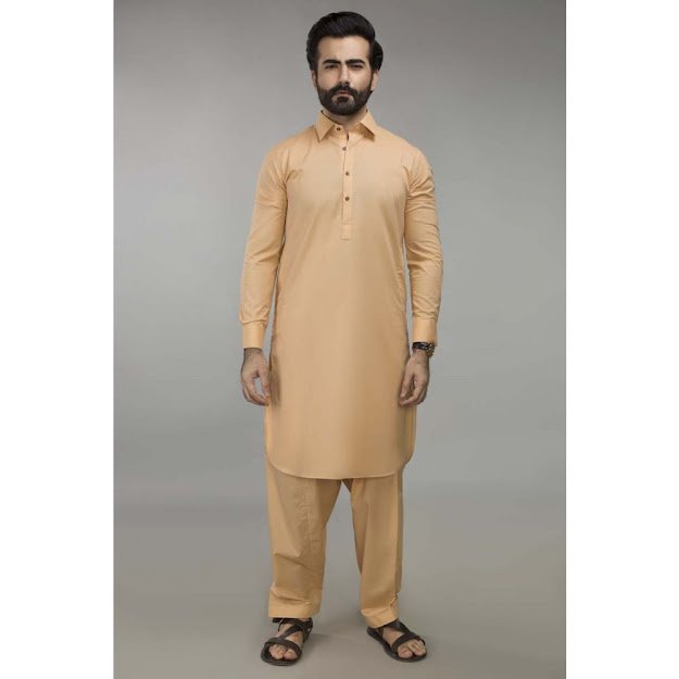 Gul Ahmed Men's Eid collection peach color shalwar kameez
