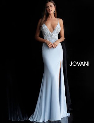 Slate Color Fitted Jersey Prom One Slit Red Carpet Jovani Dress
