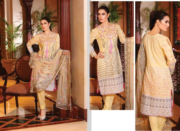 Nadia Hussain New Eid Light Yellow color suits