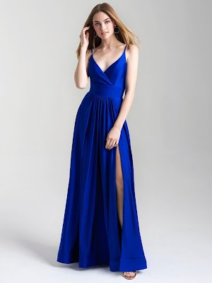 V-neck Madsion James Prom Dresses Blue color
