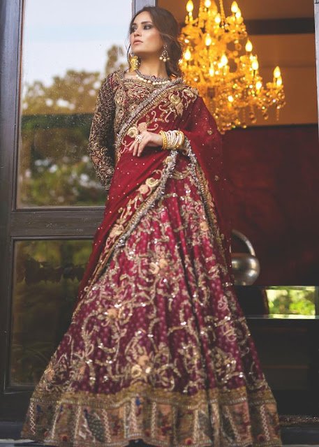 HSY Red silk lehnga bridal dress
