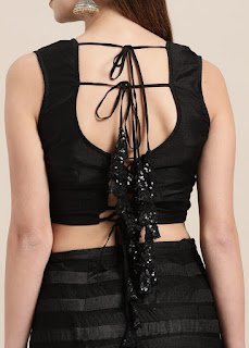 Black Pre-Stitched Ruffled Saree With Blouse Indian party wear back design