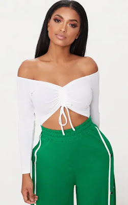 Shape White Ruched Detail Bardot Bodysuit