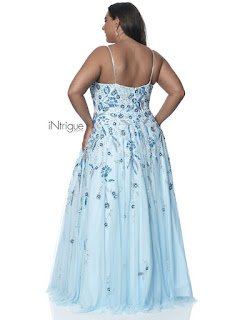 v-neck A-line intrigue by blush plus size prom dress powder rose color back side