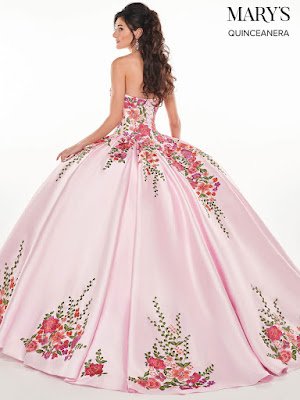 Pink/Multi Color Mary's Quinceanera Ball Gown Dress back side