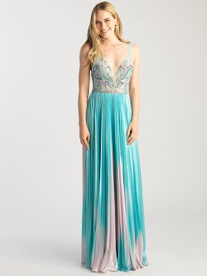 V-neck prom dress Madison James Turquoise/Multi color