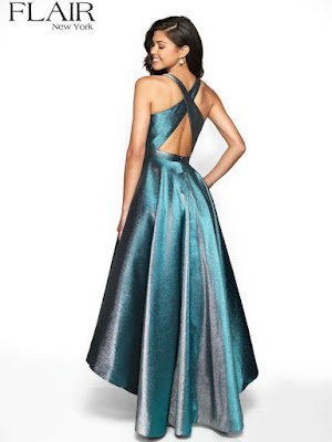 Metalic Mikado open back flair prom Dress Blue/silver color Back Side