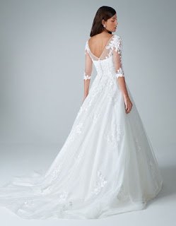 kitty- a floral lace a-line ivory color wedding dress back side