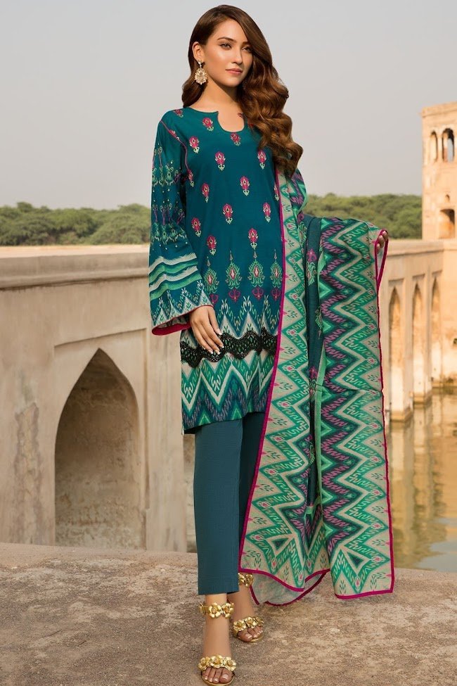 Warda's print shirt Green Khaddar
