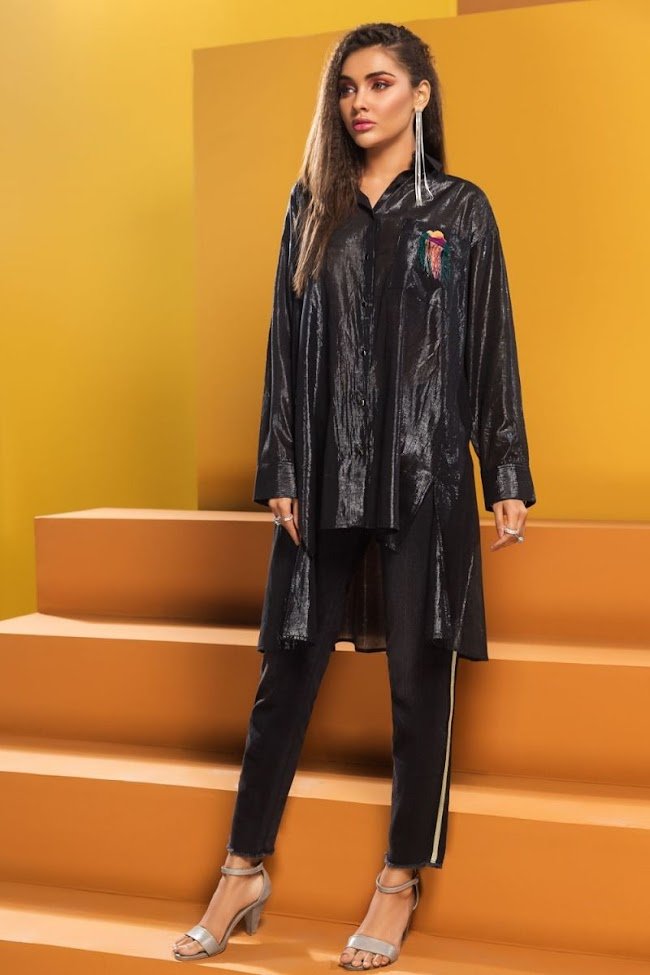 Nishatlinen Fusion Lawn Black Shirt