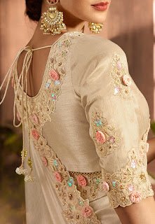 Embroidered Border Art Silk Saree in Light Beige front design