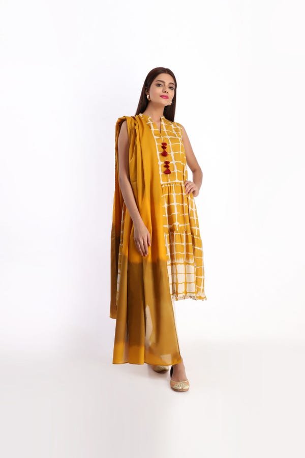 Khaadi 2 PC unstitched suit summer collection yellow color