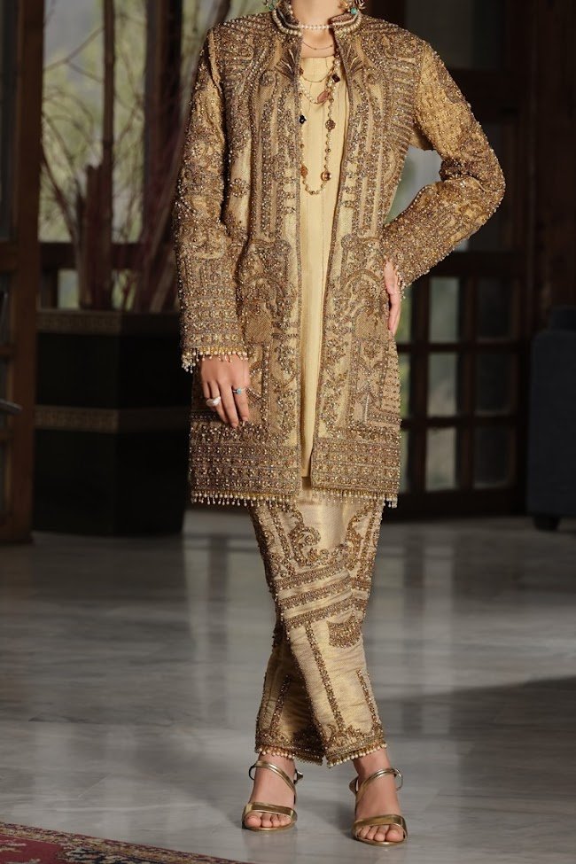 Almirah golden color jamawar suits Formal collection.