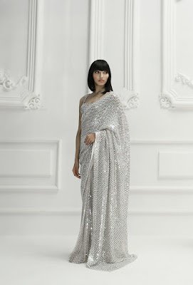 Manish Malhotra Saree collection Ivory chiffon polka dot saree