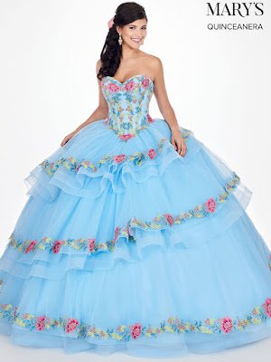 Sky Blue Color Mary's Quinceanera Ball Gown Dress