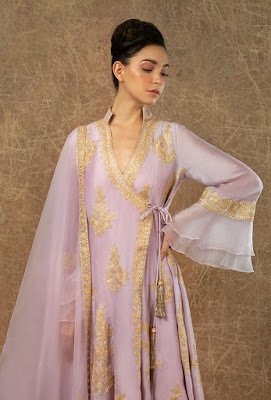 Manish Malhotra dress Lavender chanderi angraka front side