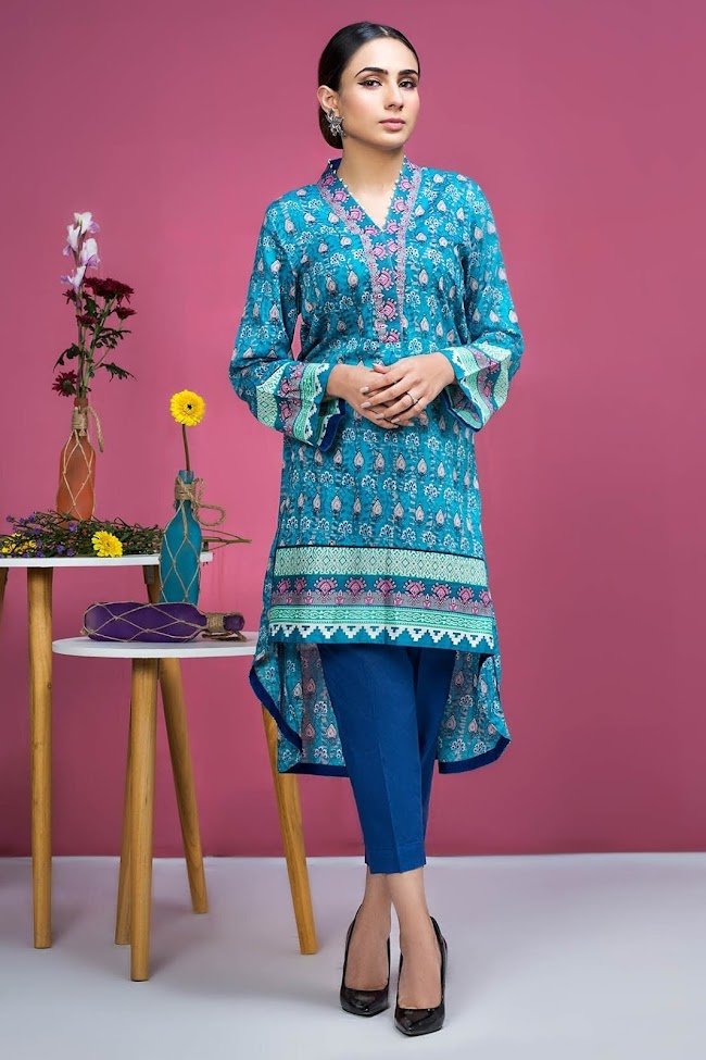 Warda lawn shirt Blue Printed