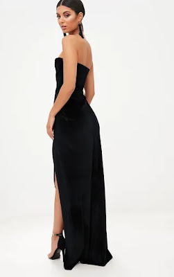 Black Velvet Drapped Wrap bandeau maxi dress back side