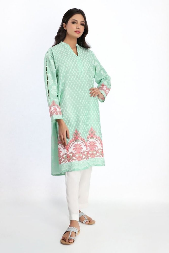 khaadi Cambric green printed kurta