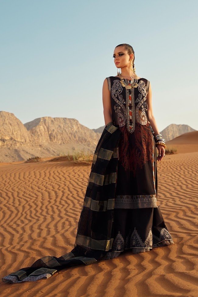 Ethnic Black Suit Embroidered lawn