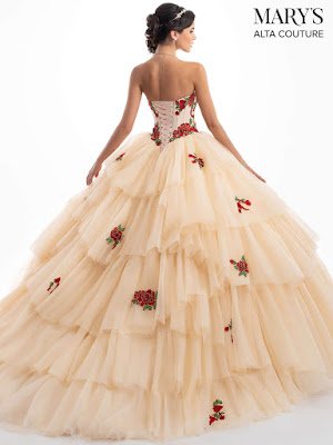 Dark Champagne/Red Color Mary's Quinceanera Ball Gown Design dress back side