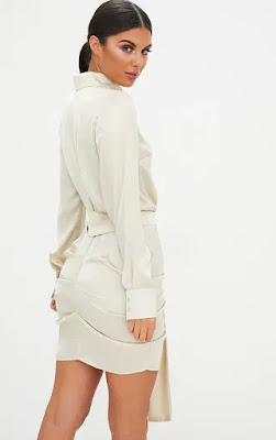 Champagne satin Ruched shirt party dress back side